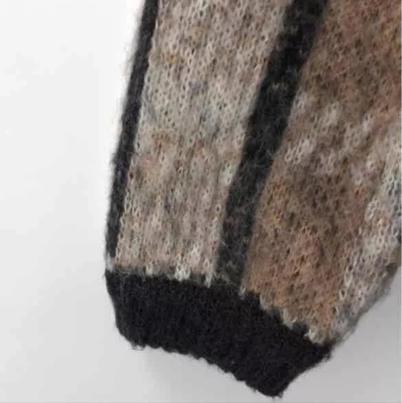 J.O.A Women's Tan Checkered Crewneck Mohair Wool Pullover Sweater SZ S - Picture 11 of 12